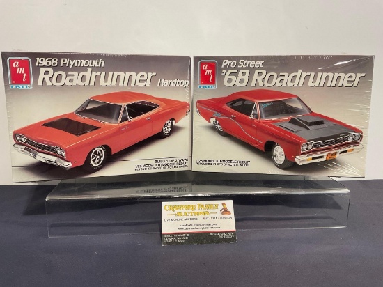 2 x Factory sealed Model Kits, 1:25 Scale, AMT 1968 Plymouth Hardtop & Pro Street Roadrunners Sets