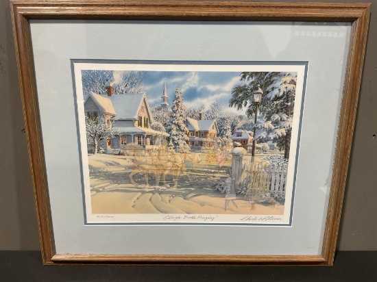 Framed Signed & #d 919/2000 Litho Sleigh Bells Ringing by Charles L. Petersen, 23 x 27 inches w/COA