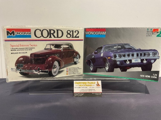 Pair of Sealed Model Car Kits, 1:25 Scale, Monogram 1970 Hemi Cuda & Cord 812 Convertible