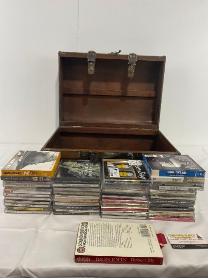 Decor Chest w/ collection of CDs, approx 40-50, mostly Blues & Jazz, approx 9h x 18.5w x 13d inches