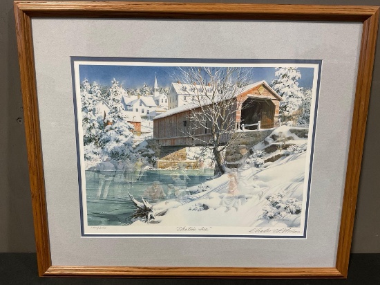 Framed Signed & #d 1747/2000 Litho Skaters Ice by Charles L. Petersen, 21h x 25w inches w/COA