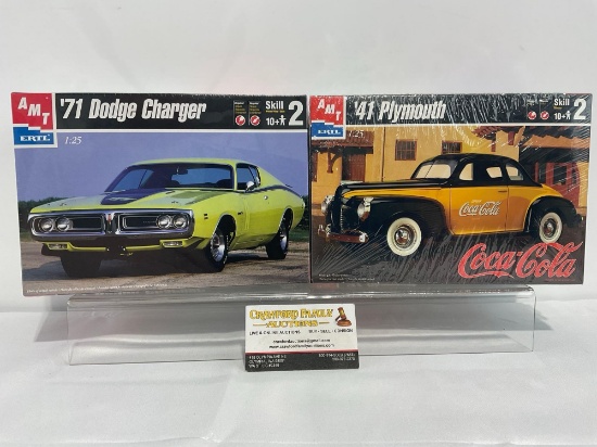 Pair of Sealed Model Car Kits, 1:25 Scale, AMT 1971 Dodge Charger & 1941 Plymouth
