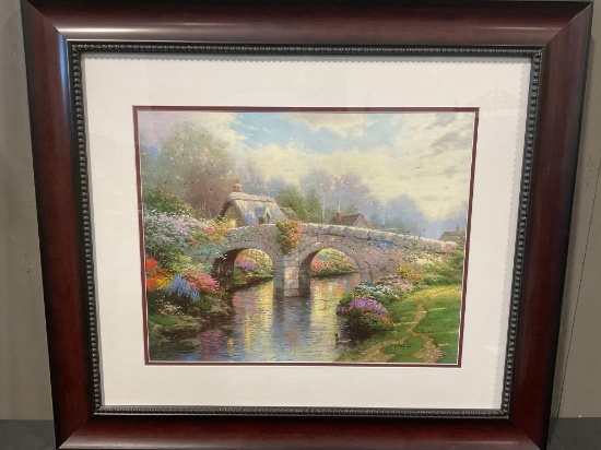 Framed Signed & #d 2324/2850 Litho titled Blossom Bridge by Thomas Kinkade, 28.5h x 32w inches
