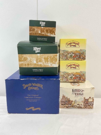 6 pcs Vintage Miniature Ceramic Cottage Collection. David Winter & Lilliput Lane. See pics.