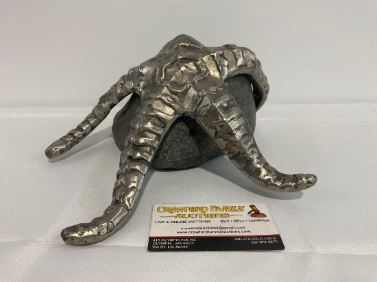 Unique Starfish Statue, Stainless Steel & a Rock, Signed Bruce Holmes 2015 5 x 10 x 9 inches