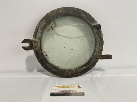 Antique WC Wilcox Crittenden Porthole, Cast Iron, Cracked glass, one brace broken, approx 12 x 10...