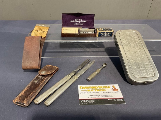 Valet Auto-Strop Razor w/ strop, Rolls Razor, Pair of Travel Cutlery w/ case