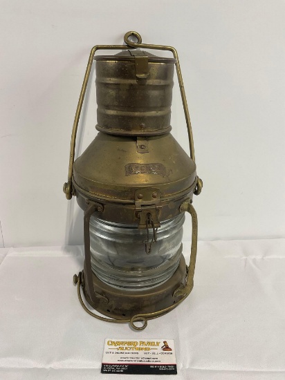 Antique Brass Anchor Ships Lantern, 14 inches tall, w/ burner