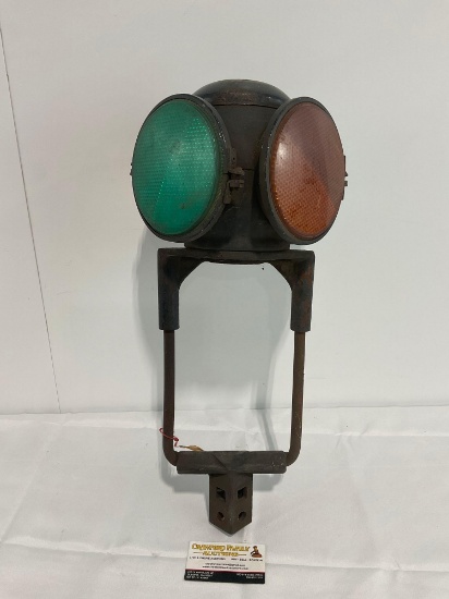 Antique Adlake Non-Sweating Four-Way Signal/Switch Railroad Lantern, Orange/Green, 20 x 8 x 8 inc...