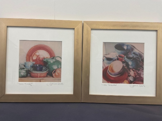 Framed Pair of Cynthia Davis Prints, Fiesta Medley & Fiesta Potpourri, signed, 10 x 10 x 2.5 inches