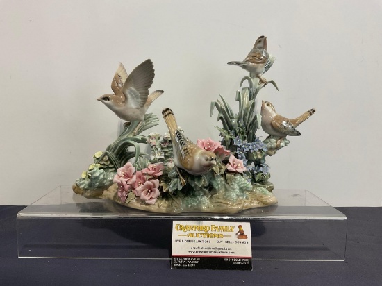 Vintage 1978 LLADRO Statue no 1368 Spring Birds, Ornate Flower & Bird Details, Glazed Porcelain