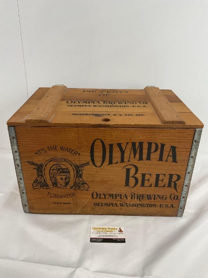 Vintage Beer crate, Olympia Brewing Co, Iron Banded Wood, full of CDs, approx 75+