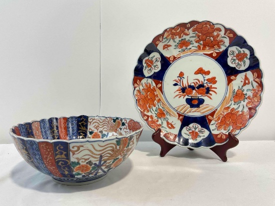 Antique Beautiful Japanese Imari Painted Bowl & Plate. Excellent Condition. See pics.