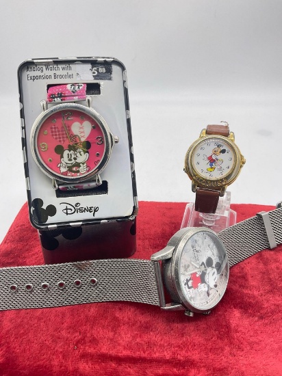 3 x Disney watches , Mickey & Minnie NIB , Mickey Lourus , Mens Mickey Accutime