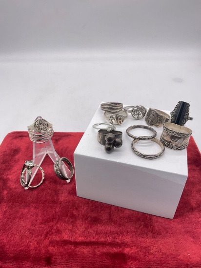 15 Vintage Sterling silver rings various designs , stones , and sizes 44.79 Grams