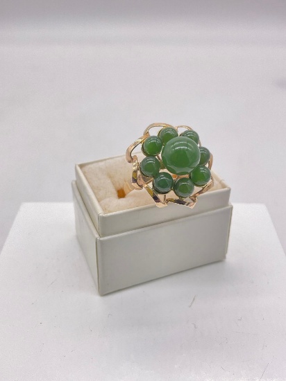 Vintage Custom designed Jade and 14k gold women's ring size 7- 7.5