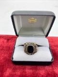 Stunning 10k gold Men's National Distinguished Official Ring w/ Onyx center stone 21.30 grams