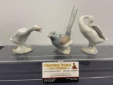 Three Vintage LLADRO Figurines, Birds #1054, 4551 & 4553, Pair of Geese & Long Tailed Wren