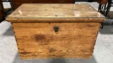 Antique Primitive Oak Wood Blanket Chest Updated as Coffee Table w/ Glass Top. See pics.