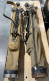 2 pcs Vintage Golf Club Sets in Stovepipe Style Leather Bags w/ T. Stewart Clubs. As Is. See pics.