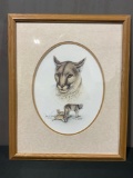 Framed Signed & #d 384/950 Vintage Litho Lions & Cheetahs by James D Townsend, 22.5h x 18.5w inches