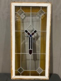 Large Mission Style Stained Glass Panel, Yellow Border, 49h x 29w inches