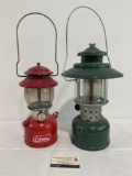 Pair of Vintage Coleman White Gas Lanterns, Green & Red