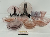 Collection of Pink Depression Glass, Frilled Bowls, Glasses, Bowls, Plates & more