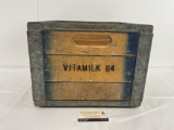 Vintage Vitamilk Wooden Milk Crate w/ steel bracing, 11h x 14w x 14d