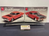 2 x Factory sealed Model Kits, 1:25 Scale, AMT 1968 Plymouth Hardtop & Pro Street Roadrunners Sets