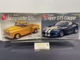 2 Sealed Model Kits, 1:25 Scale, AMT 1955 Chevy Stepside Street Machine & Dodge Viper GTS Coupe,