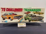 Pair of Model Kits, 1:25 Scale, MPC Dodge 1973 Challenger & 1974 Charger
