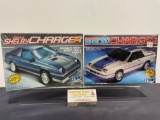 Pair of Rare MPC Dodge Shelby Charger Model Car Kits, 1:25 Scale, Blue & White pieces