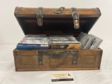 Decor Chest w/ collection of CDs, approx 40-50, mostly Blues & Jazz, 7h x 16.5w x 10d inches