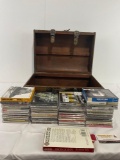 Decor Chest w/ collection of CDs, approx 40-50, mostly Blues & Jazz, approx 9h x 18.5w x 13d inches