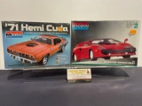 Pair of Model Car Kits, 1:25 Scale, Monogram Hemi Cuda & 25th Anniversary Lamborghini Countach