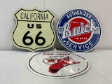 3 pcs Vintage Style Metal Signs. CA Rt. 66, Buick Service & Fire Chief Gasoline. See pics.