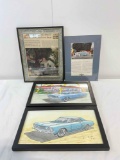 4 pcs Automative Art Assortment. 3x Framed, 1x Unframed. Ron Miller Painting. See pics.