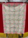 Vintage Sweet Pink Diamond Pattern Patchwork Quilted Blanket Measures 44