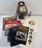 6 Vintage LP Album Records incl. Queen & The Beatles & Metal Lamp w/ Bald Eagle. See pics.