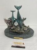 Bronze Statue w/ Stone Base, titled Cradle of the Sea by J Wyatt, 11h x 12w x 9d inches
