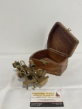 Vintage Brass Sextant in Bronze Banded Wooden Case, made in India