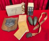 9 pcs Vintage Military Memorabilia. NIB Headset, U.S. Indian Service Notebooks, & More! See pics.