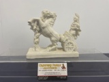 Vintage Stone Chariot & Horse Statue, approx 6.5h x 3.5w x 7d inches