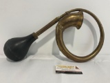 Antique 1920 Brass Car Horn w/ Rubber Bulb, 16 x 9 inches
