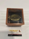 Brass Ships Compass in Wooden Case, made in India, 4h x 5w x 5w inches