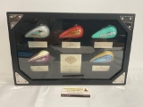 2005 Harley Davidson Shadowbox, 5 mini gas tanks, 10 x 16 x 4 inches, wall hanging