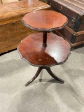 Vintage Sweet Mahogany Wood 2-Tier Side Table w/ Scalloped Pie Crust Edge. See pics.