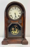 Beautiful Antique Mahogany? Mantel Clock w/ Painted Roses. Very Good Condition. See pics.