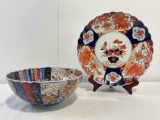 Antique Beautiful Japanese Imari Painted Bowl & Plate. Excellent Condition. See pics.